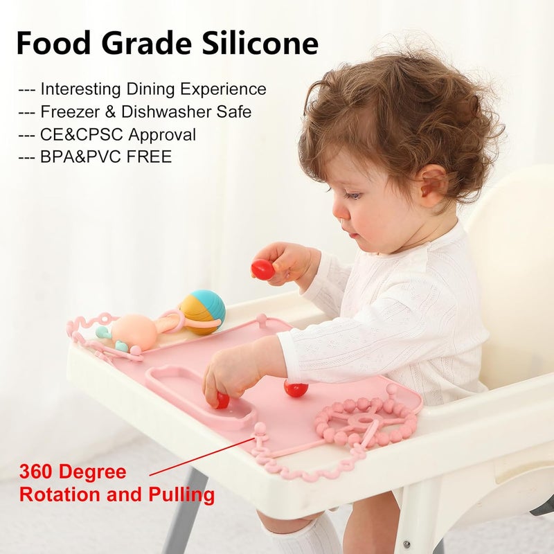 Seposeve 2 Pack Baby Silicone Mat, with Suction Base and 8 Stretchable Straps, Baby Placemats, Activity Mat for Infants to Toddlers, Keeps Babies Essentials Off The Floor, Purple Pink - Image 4